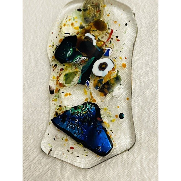 Handmade Dichroic Glass Pendant Halloween Theme Abstract Skull Gold Tone Metal - Picture 4 of 6